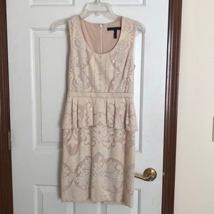 BCBGMaxaria Cream and Nude Peplum Dress